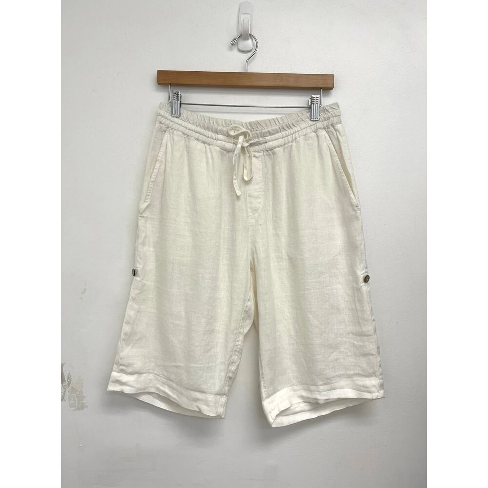 Magic Linen Roll Tab Cuffed 9” Bermuda Drawstring Coastal Relaxed Shorts - Large - Picture 8 of 11